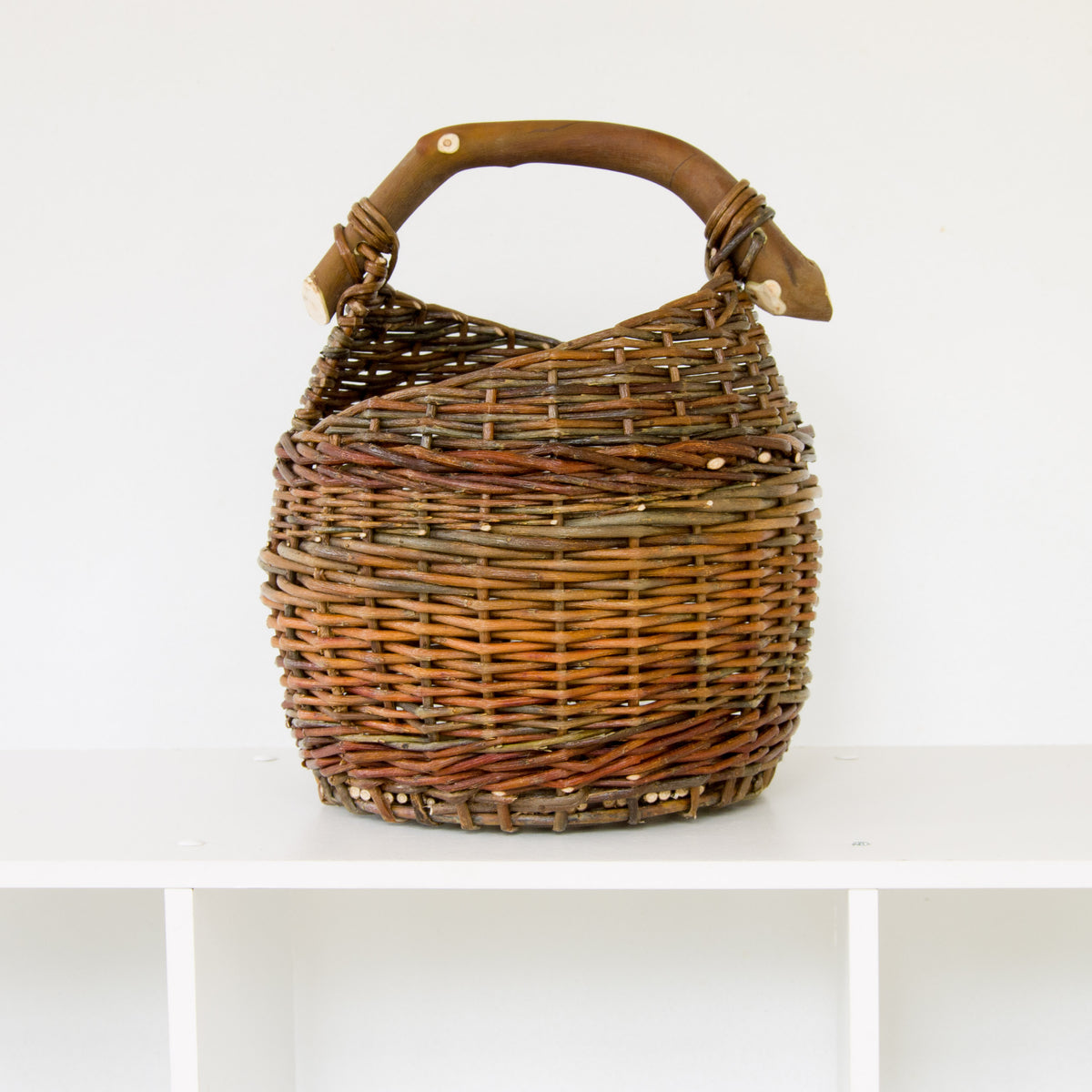 Sculptural Willow Basket with Madrona Wood Handle #1
