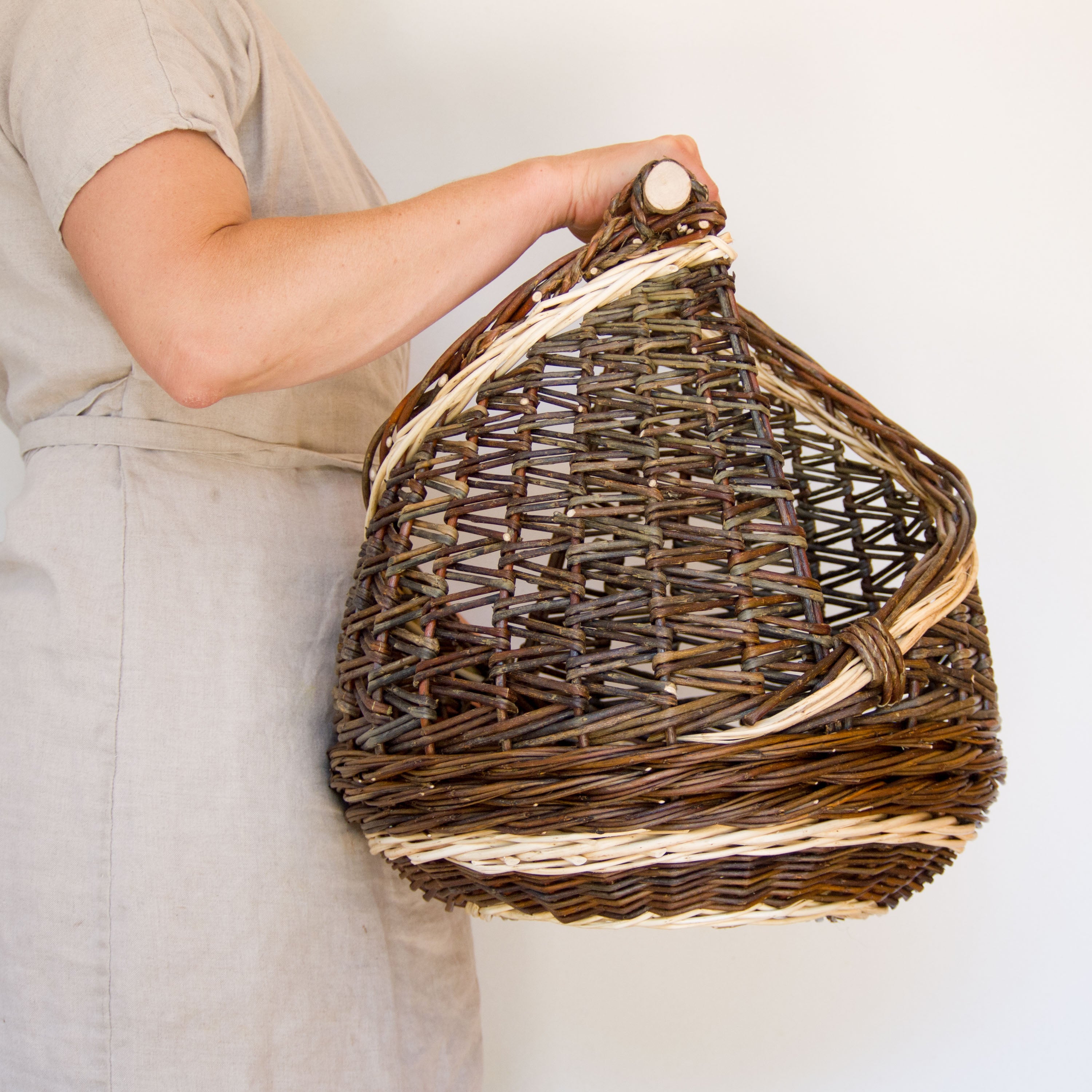 Sculptural Willow Basket with Hazel Handle