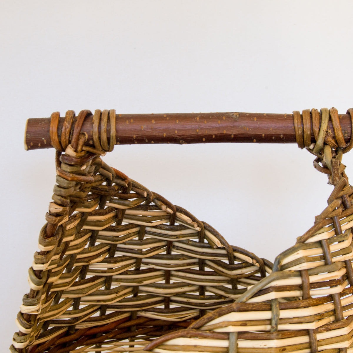 Sculptural Willow Basket with Cherry Wood Handle