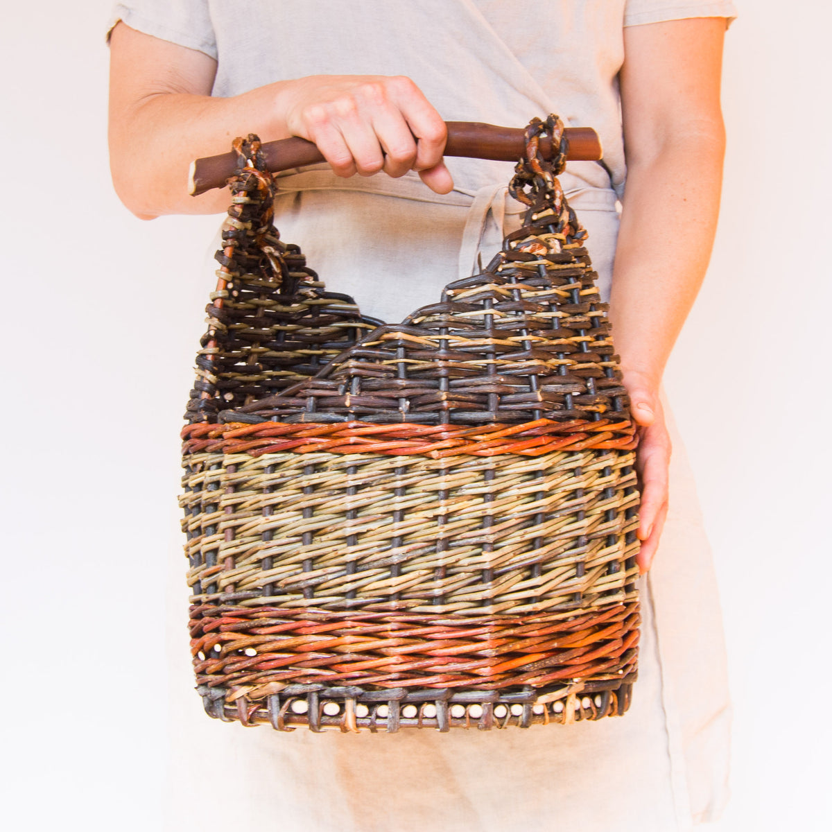 Dark Sculptural Willow Basket with Madrona Wood