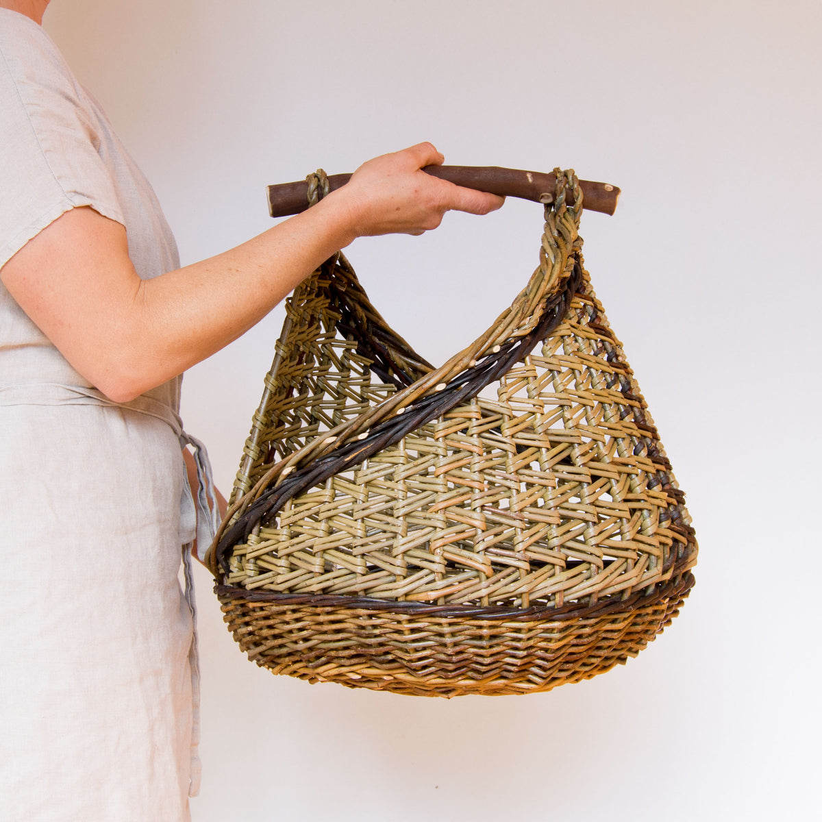 Sculptural Willow Basket with Madrona Handle