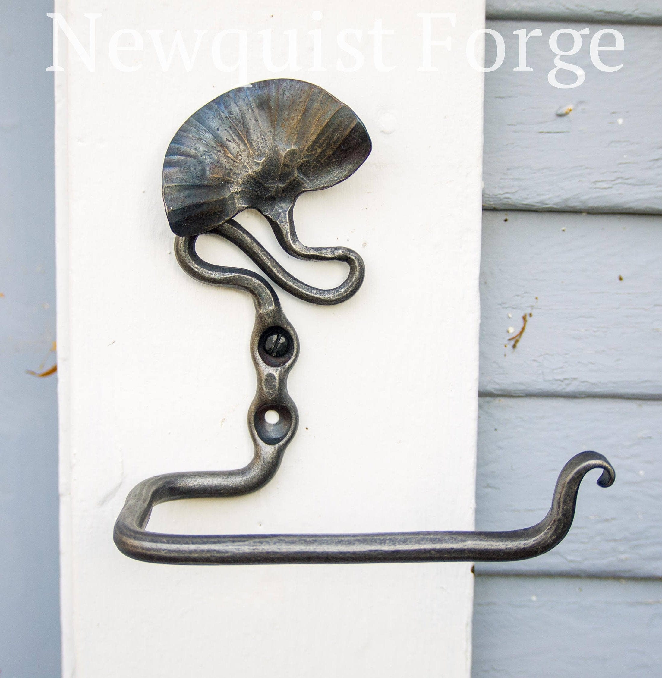 newquistforge Bathroom Accessory Toilet Paper Holder • Hand Forged Bathroom Decor • Botanical Gingko Leaf • Solid Steel