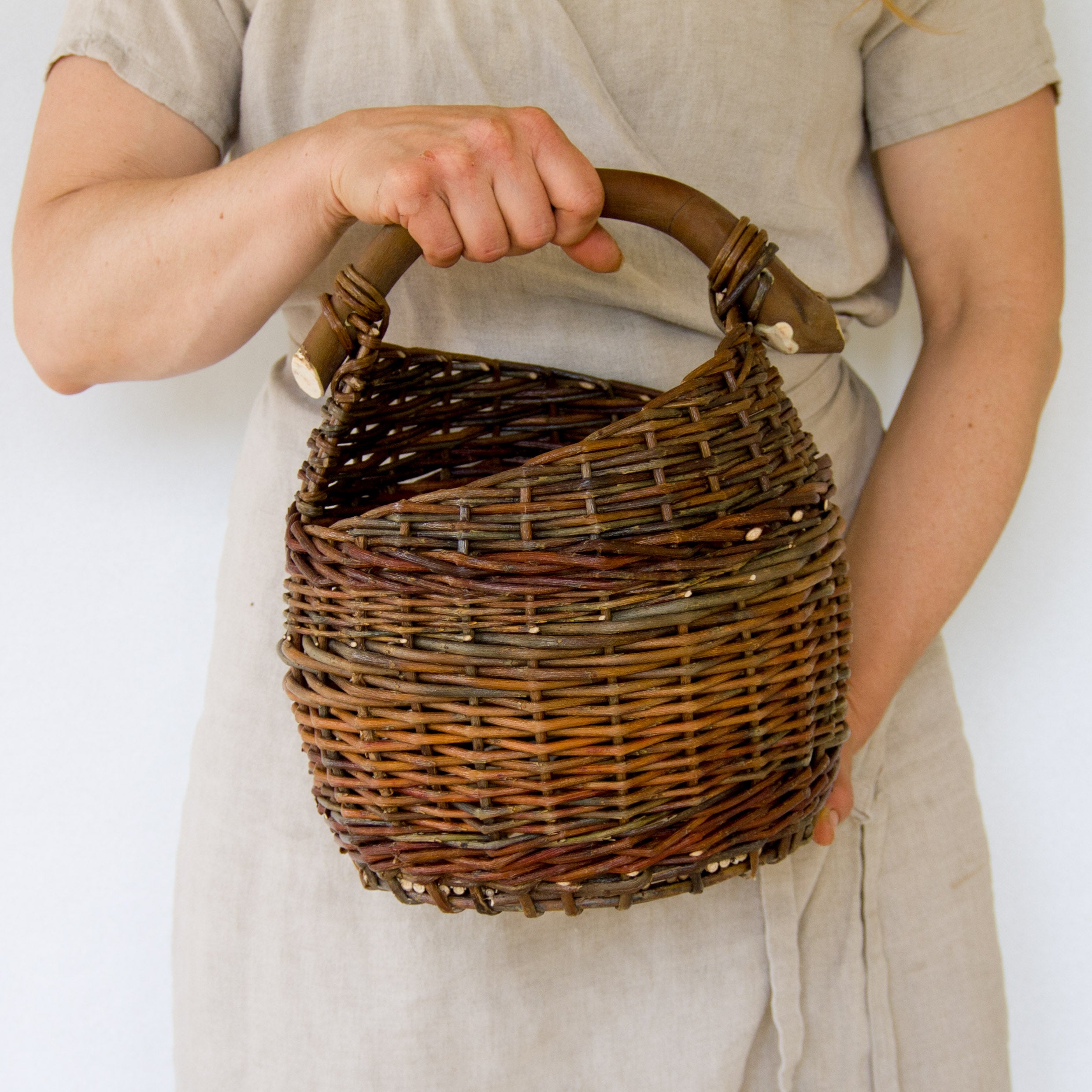 Sculptural Willow Basket with Madrona Wood Handle #1