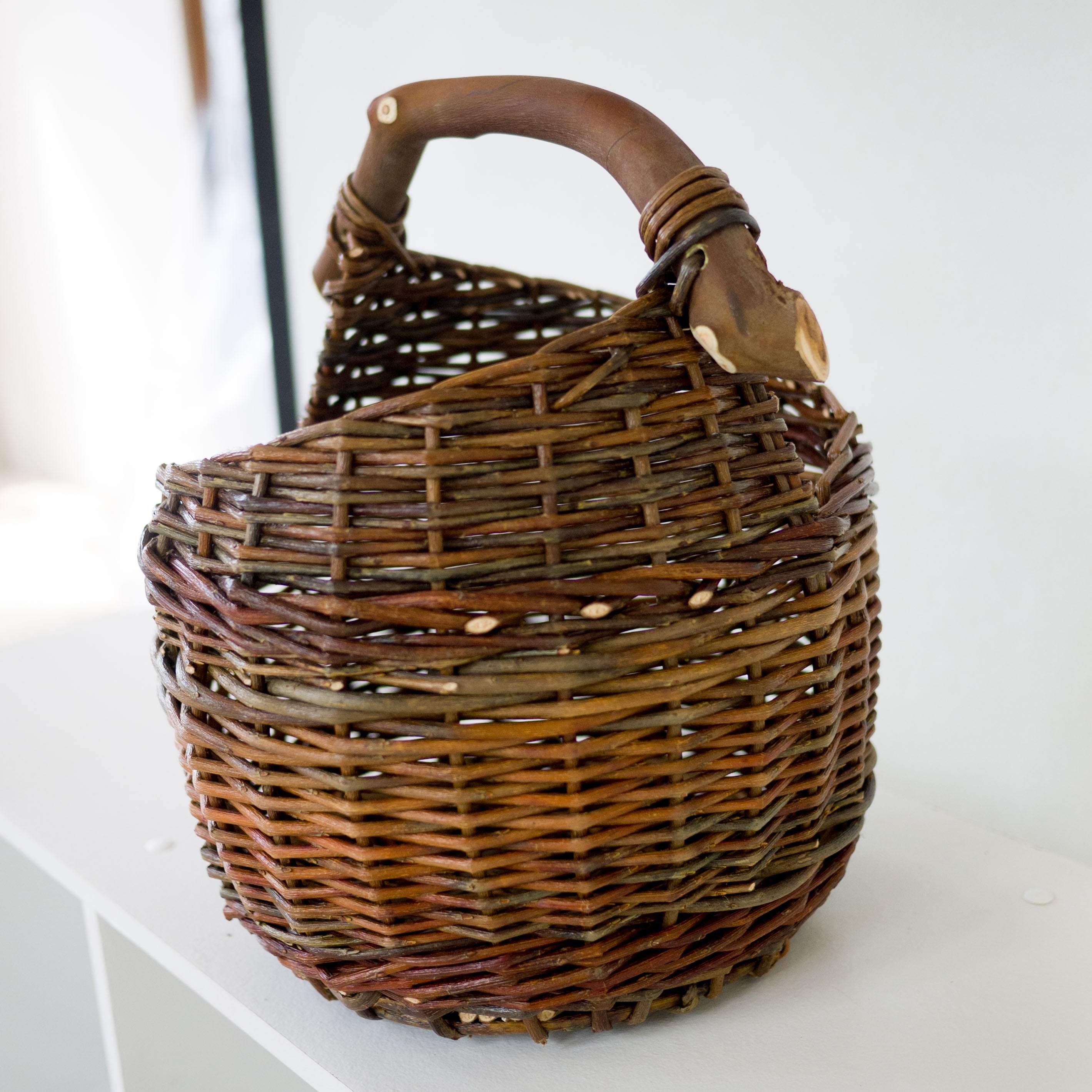 Sculptural Willow Basket with Madrona Wood Handle #1