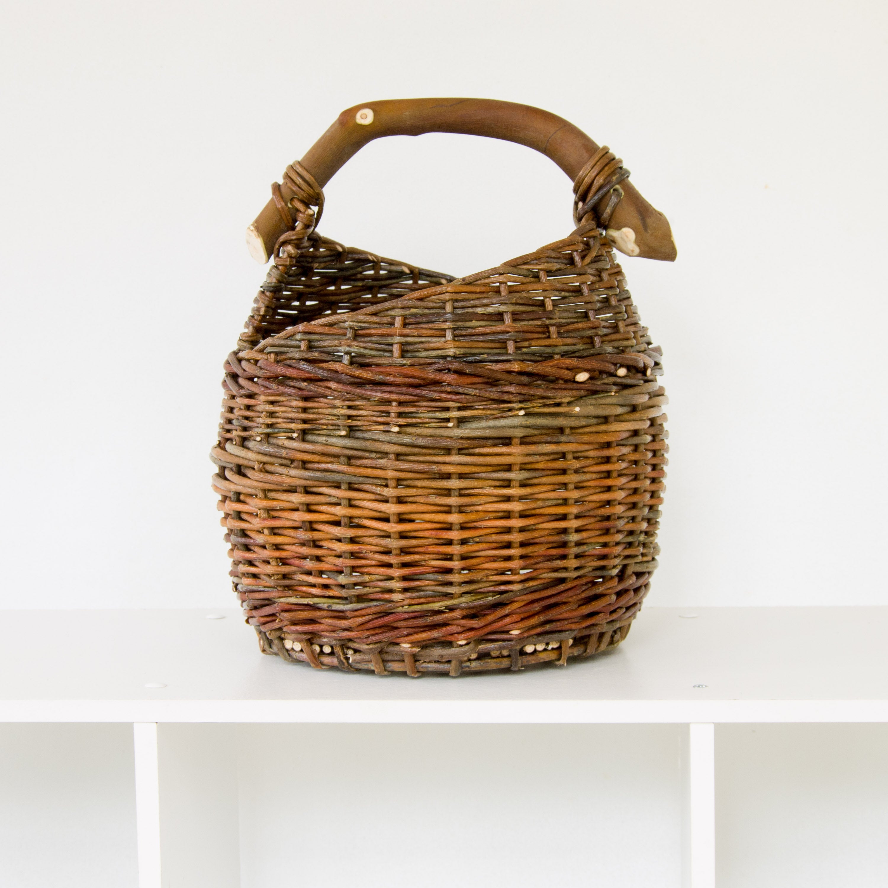 Sculptural Willow Basket with Madrona Wood Handle #1