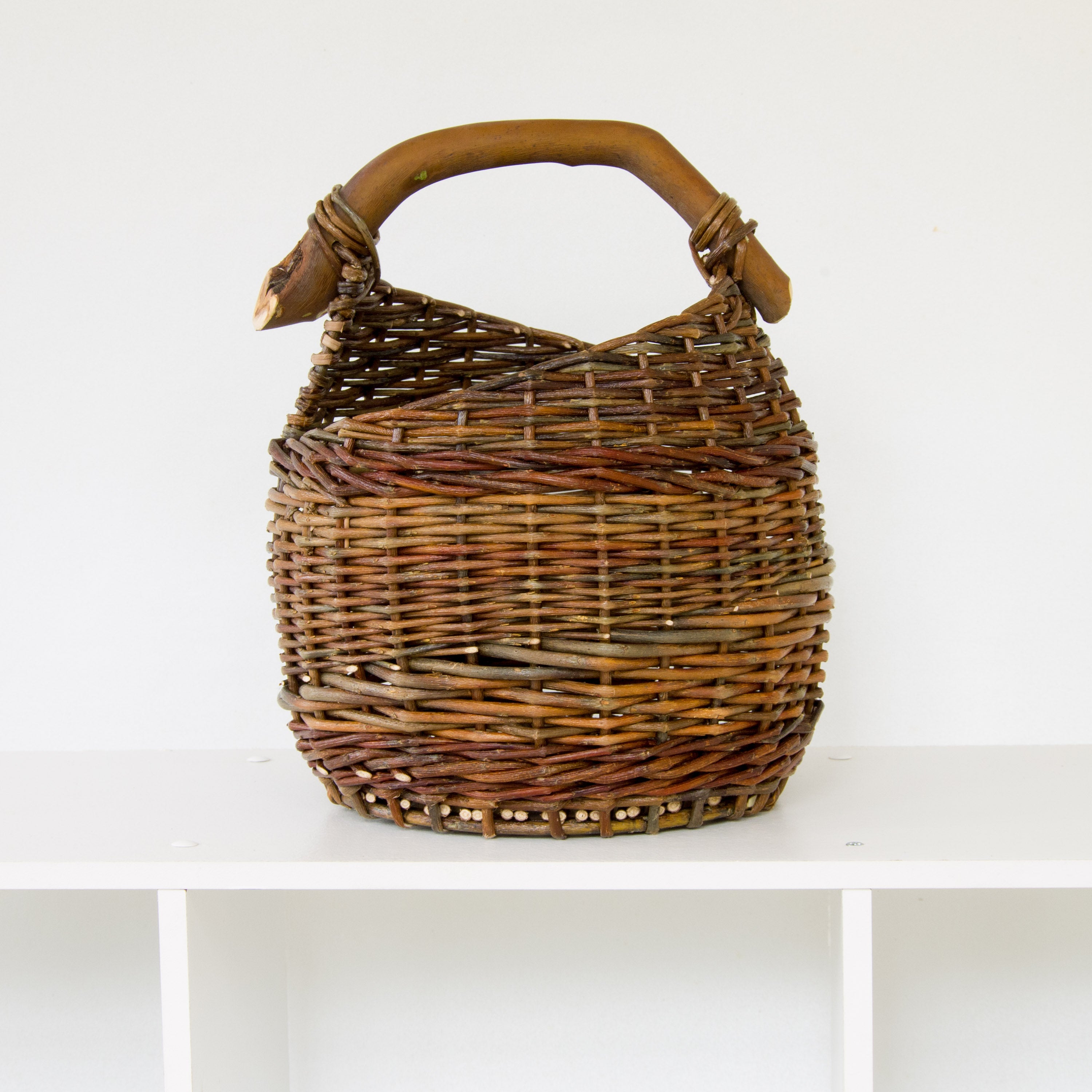 Sculptural Willow Basket with Madrona Wood Handle #1