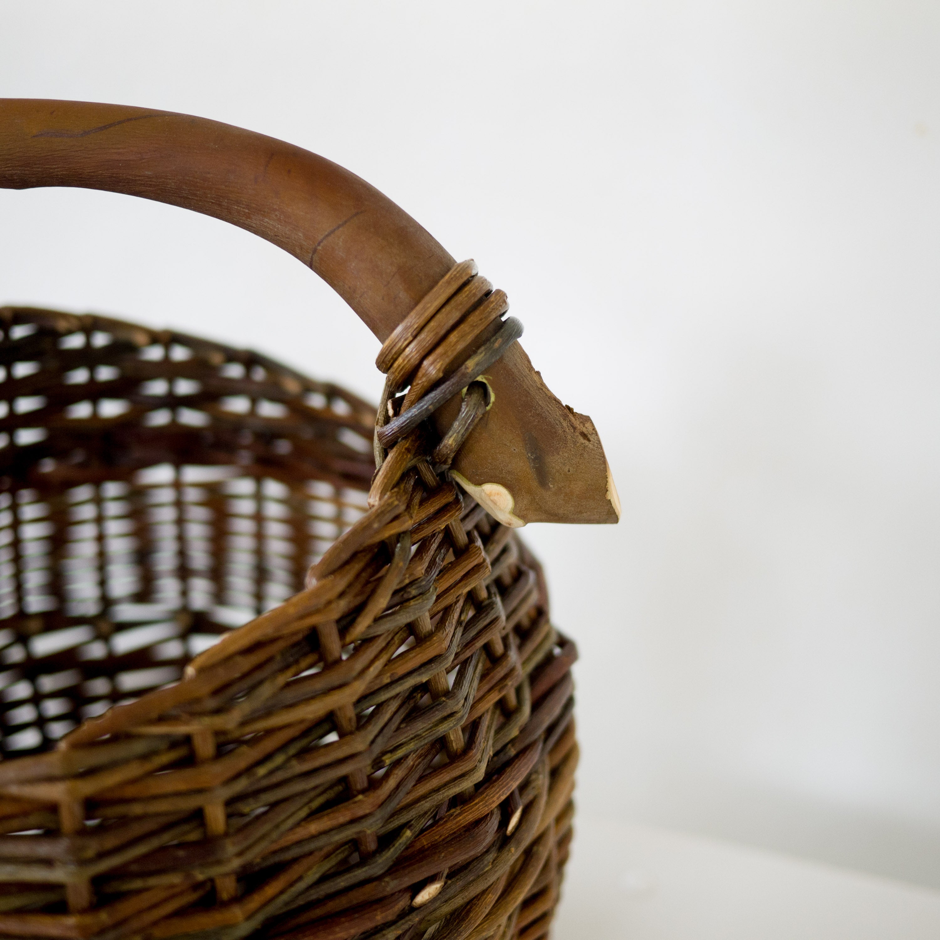 Sculptural Willow Basket with Madrona Wood Handle #1