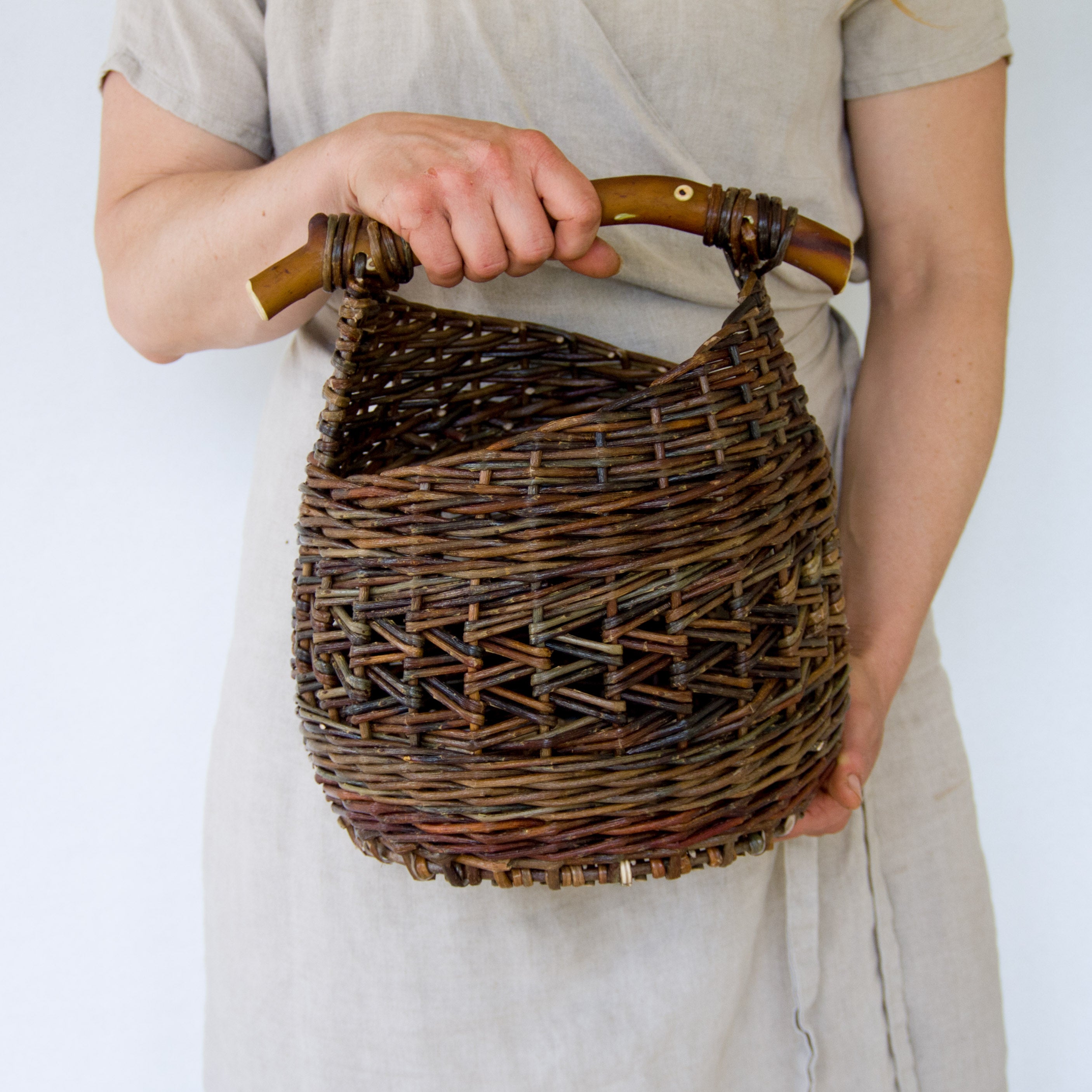 Sculptural Willow Basket with Madrona Wood Handle #2