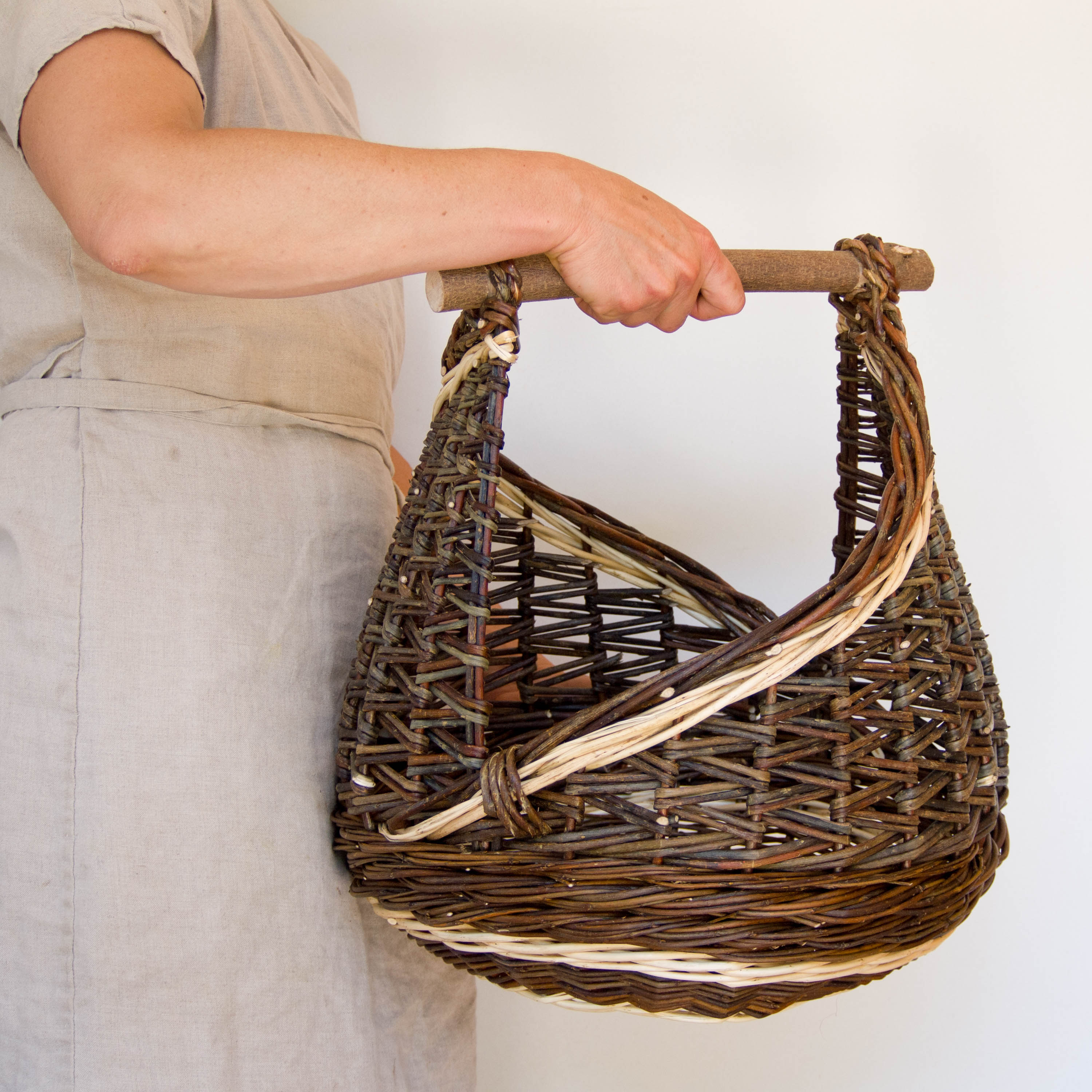 Sculptural Willow Basket with Hazel Handle