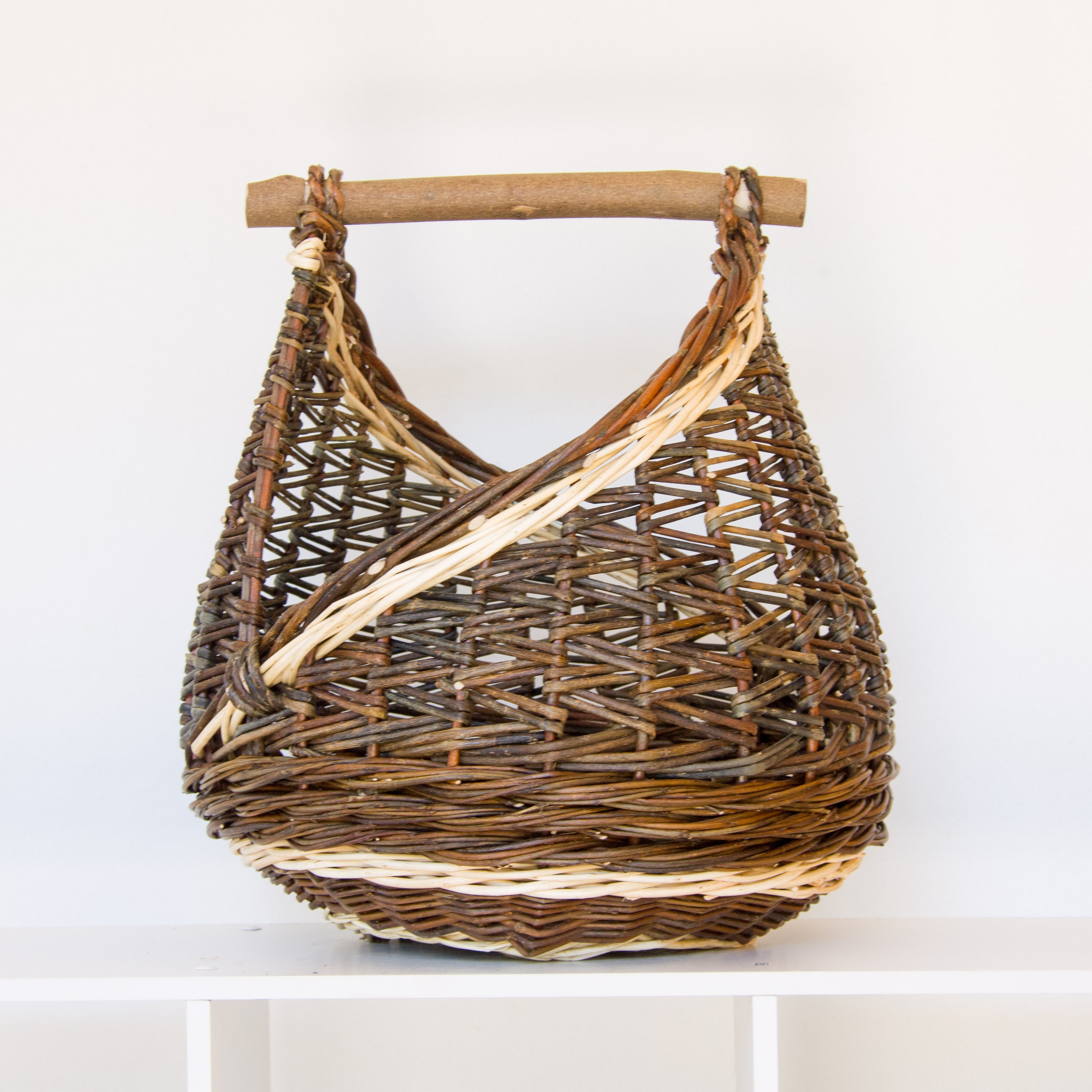 Sculptural Willow Basket with Hazel Handle