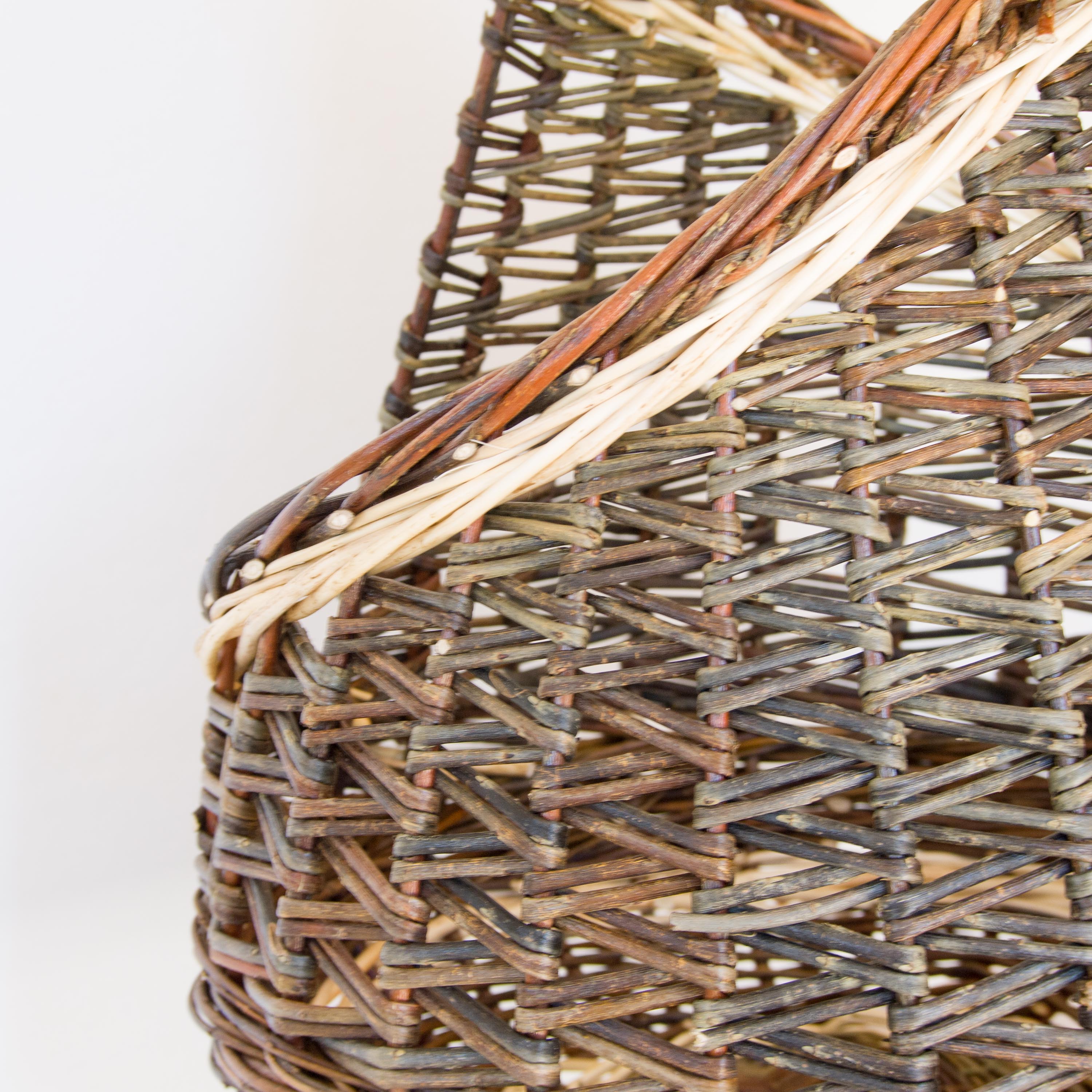 Sculptural Willow Basket with Hazel Handle