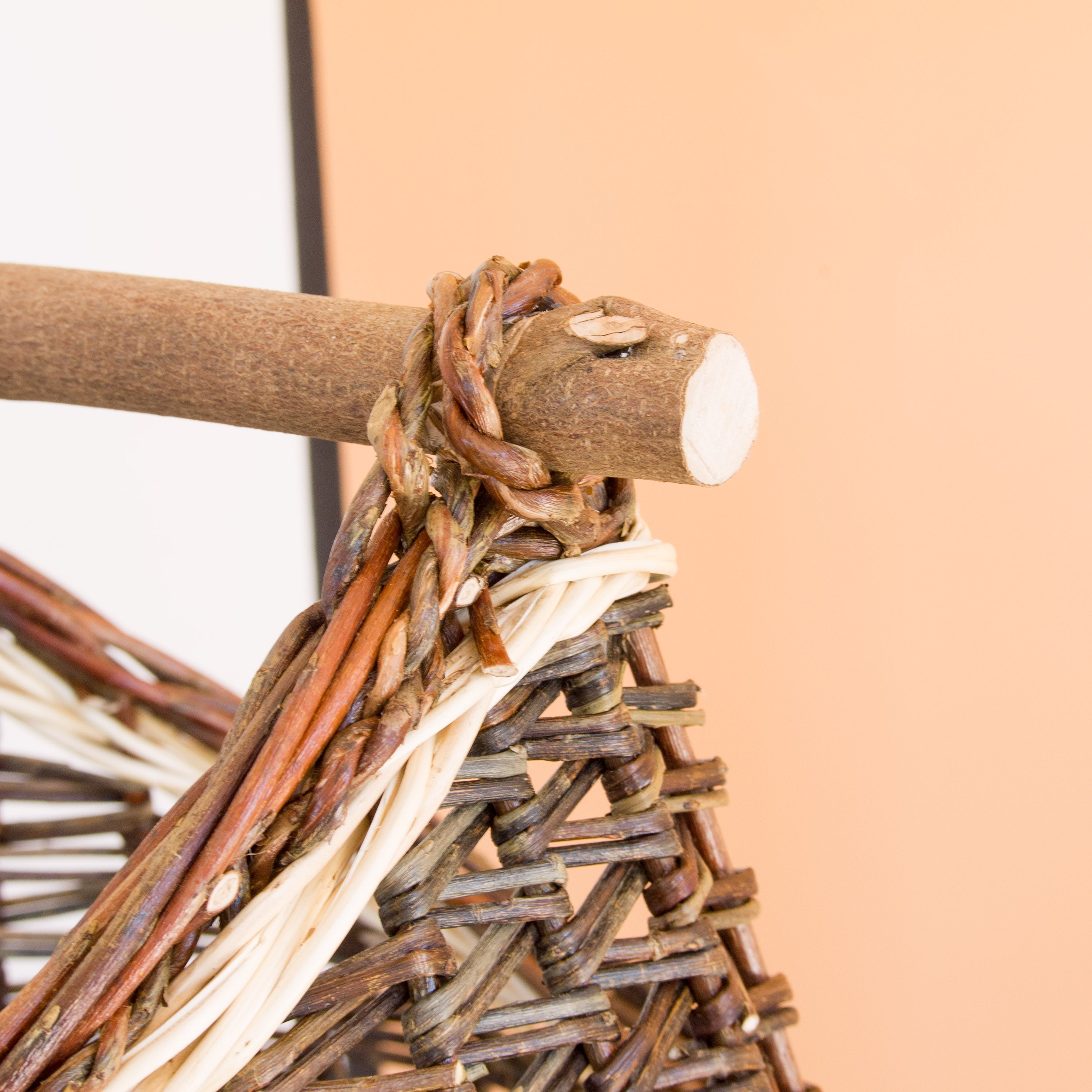 Sculptural Willow Basket with Hazel Handle