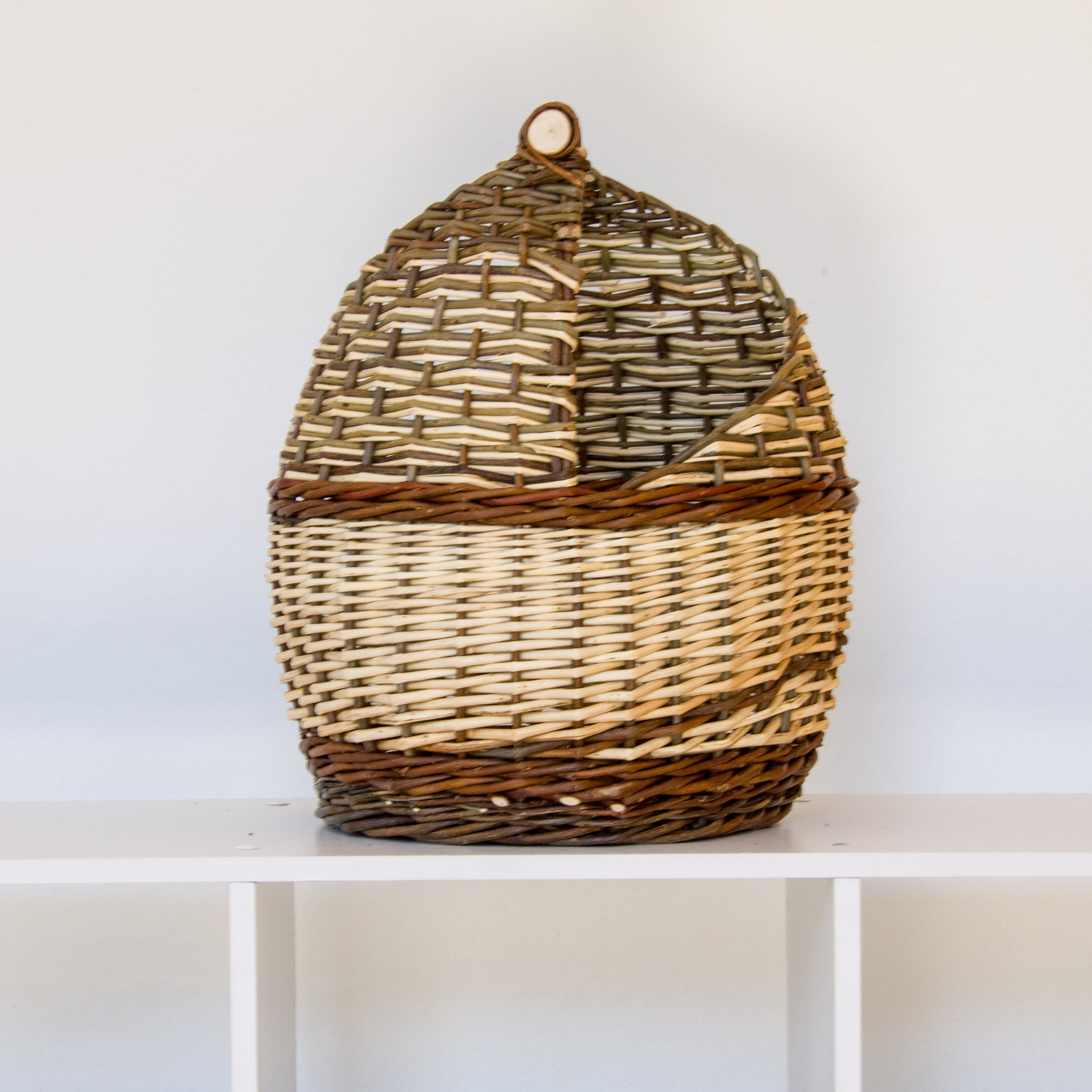 Sculptural Willow Basket with Cherry Wood Handle