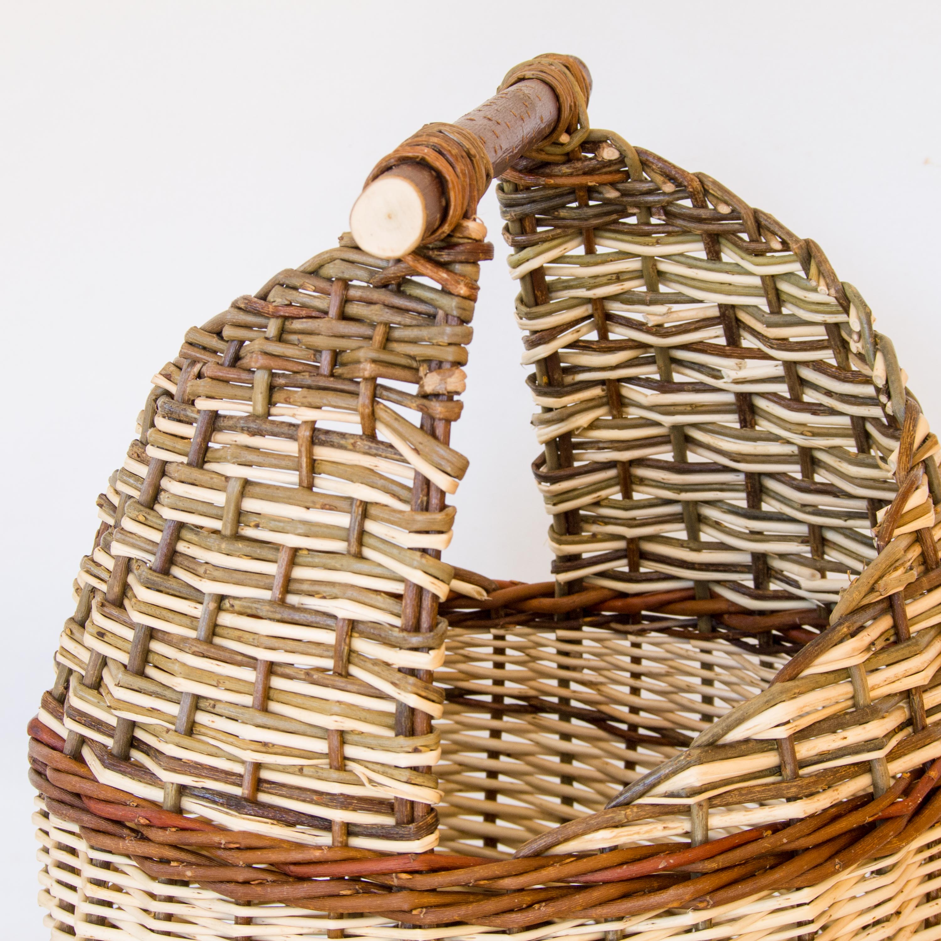Sculptural Willow Basket with Cherry Wood Handle