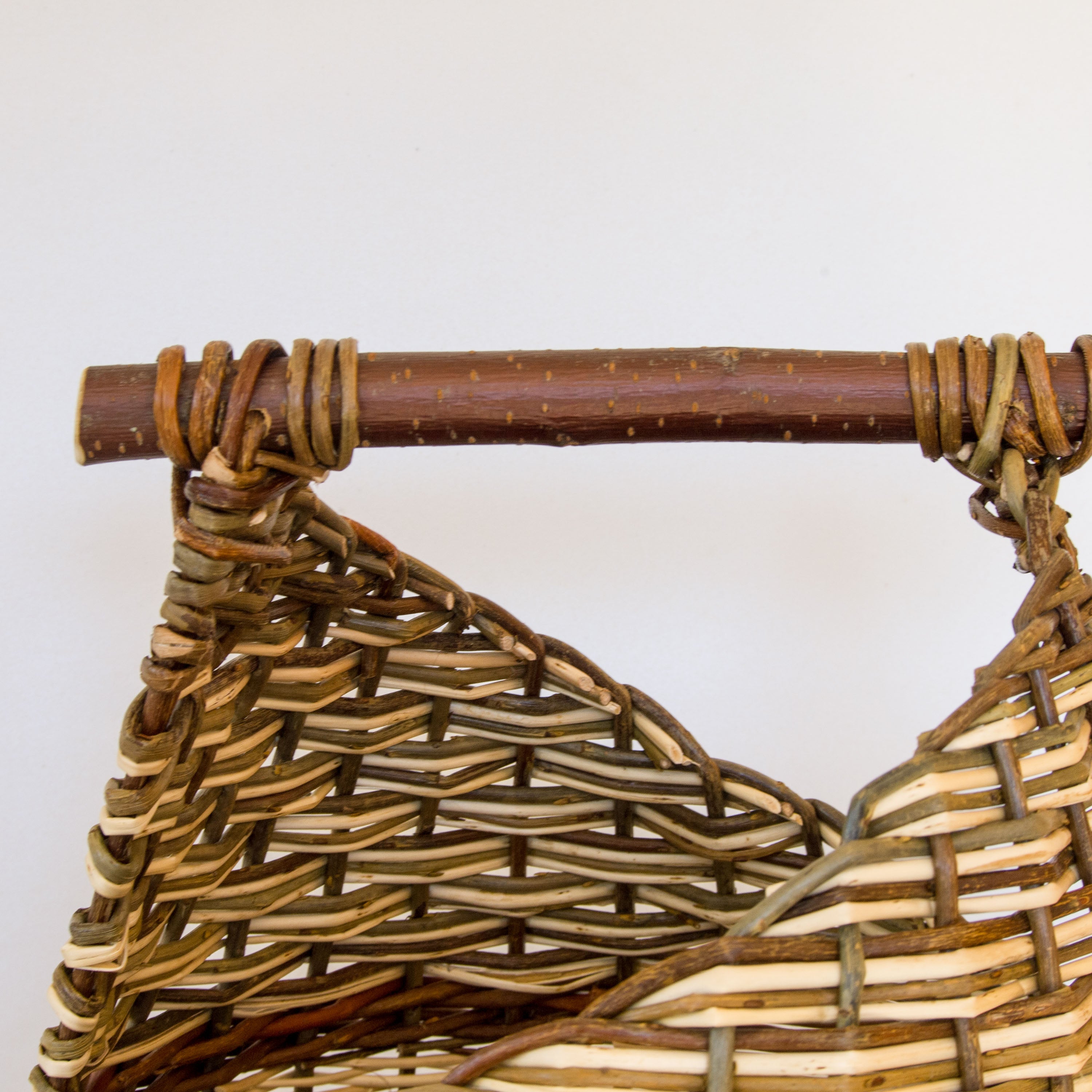 Sculptural Willow Basket with Cherry Wood Handle