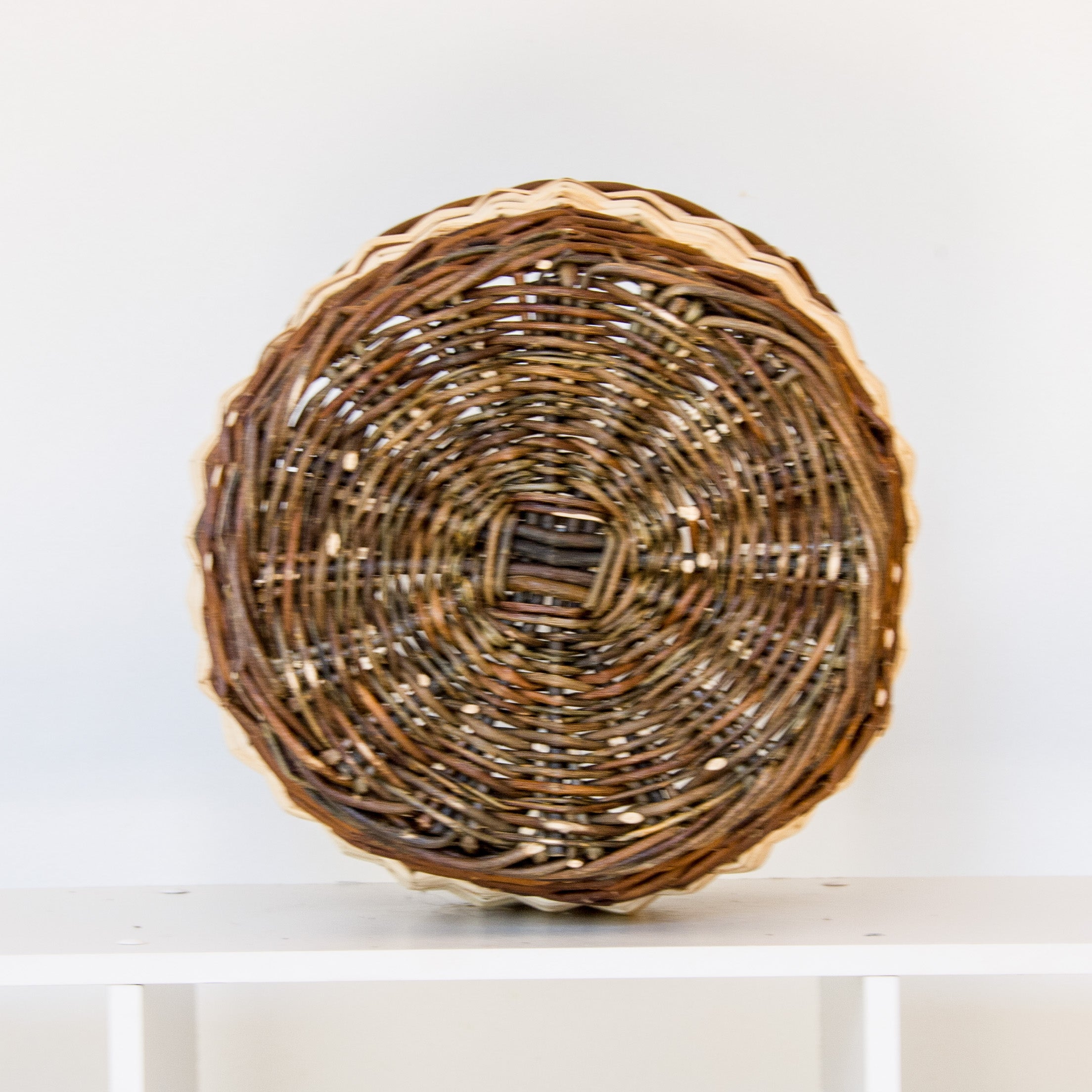 Sculptural Willow Basket with Cherry Wood Handle