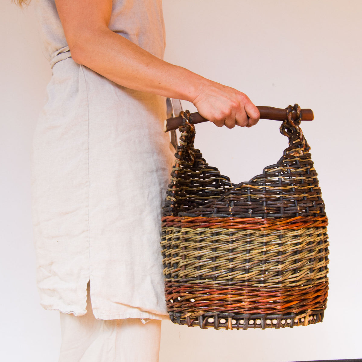 Dark Sculptural Willow Basket with Madrona Wood