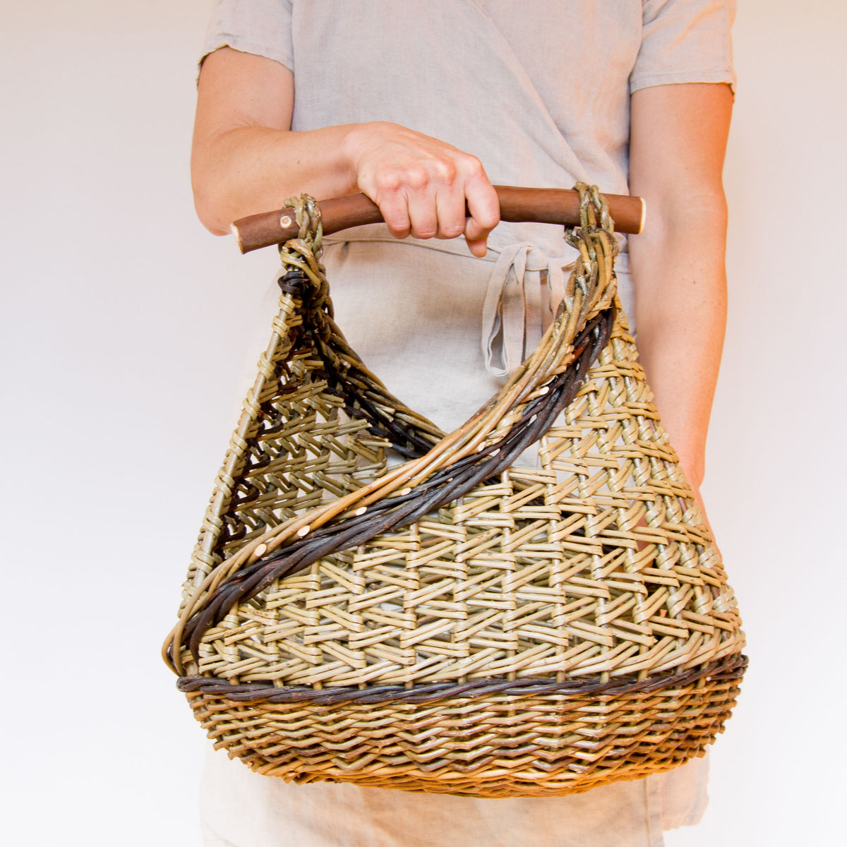 Sculptural Willow Basket with Madrona Handle