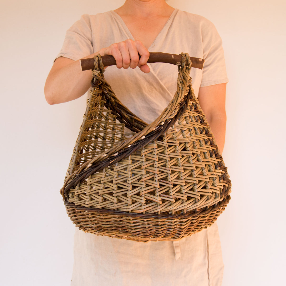 Sculptural Willow Basket with Madrona Handle