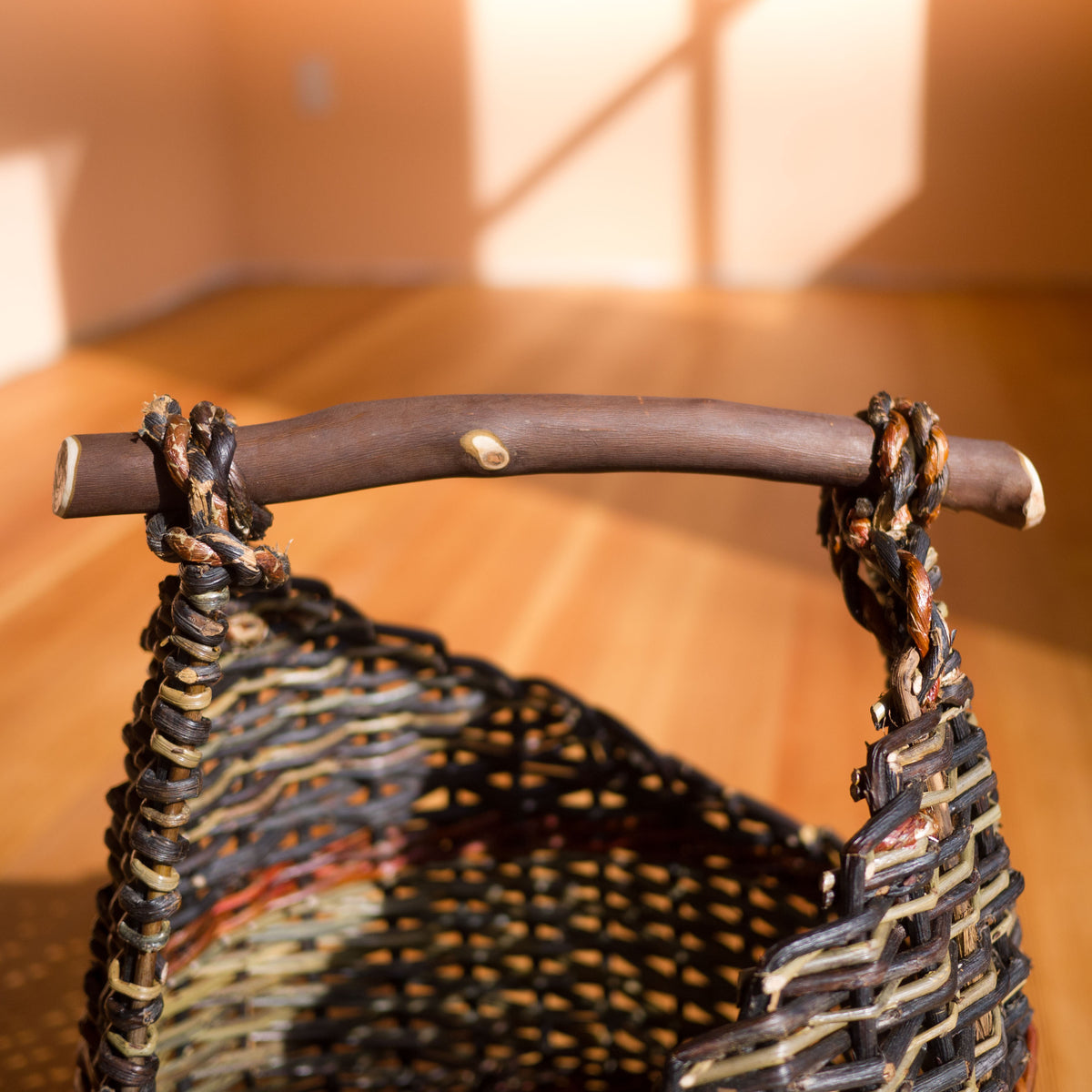 Dark Sculptural Willow Basket with Madrona Wood