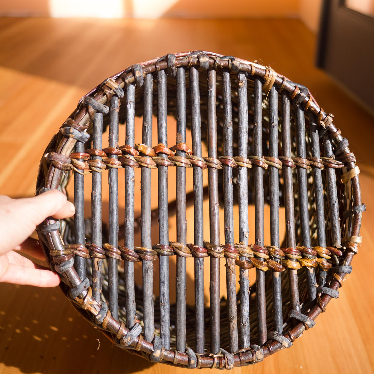 Dark Sculptural Willow Basket with Madrona Wood