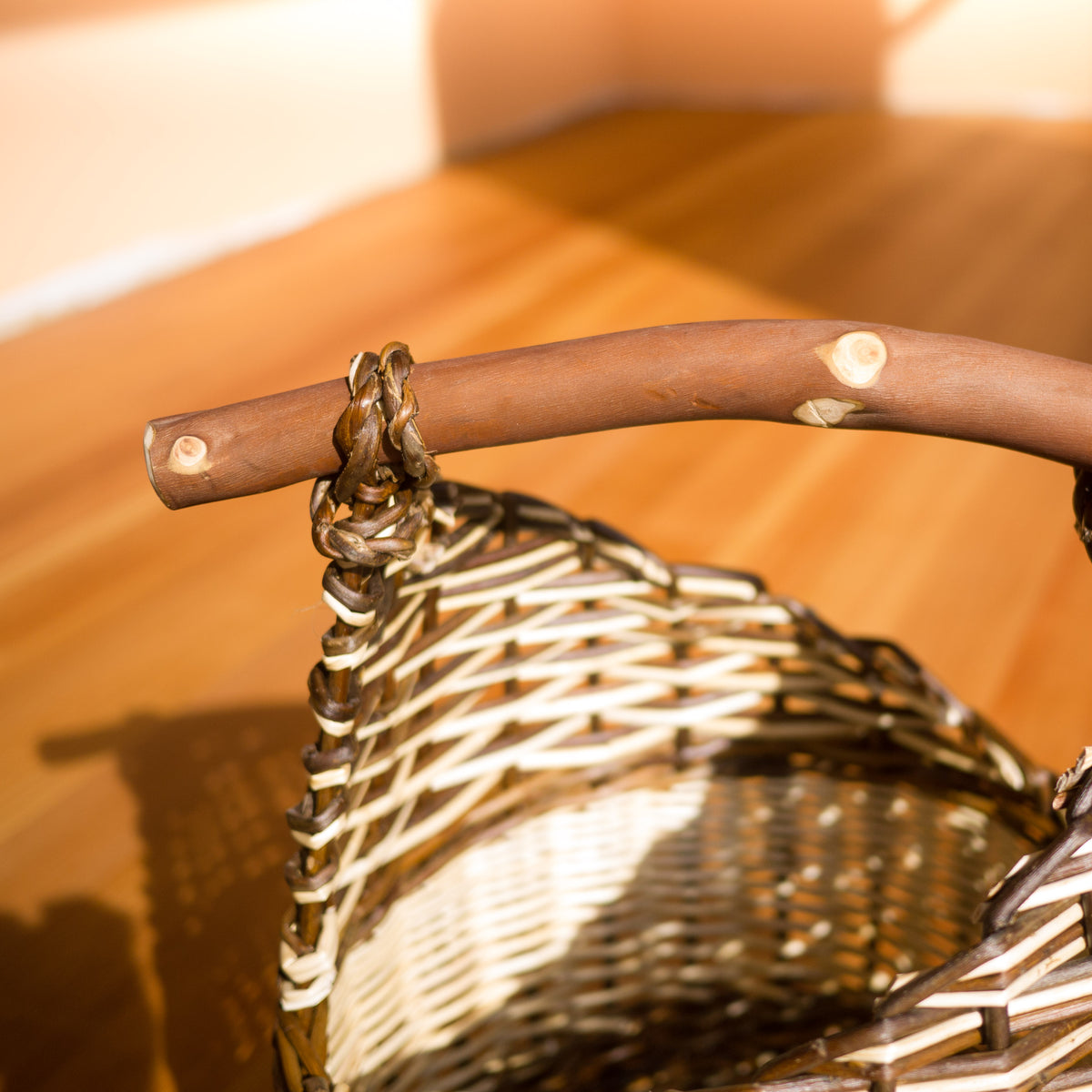 Sculptural Willow Basket with Madrona Wood Handle #2