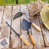 newquistforge Garden Tools Hand Forged Garden Tool Gift Set of 3 • Trowel • Korean Hand Plow • Dandelion Digger