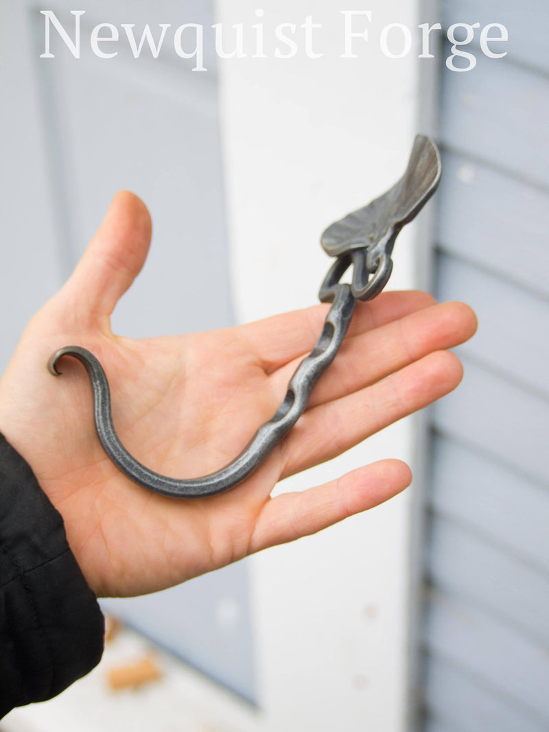 newquistforge Hooks and Hardware Hand Forged Wall Hook with Gingko Leaf Design