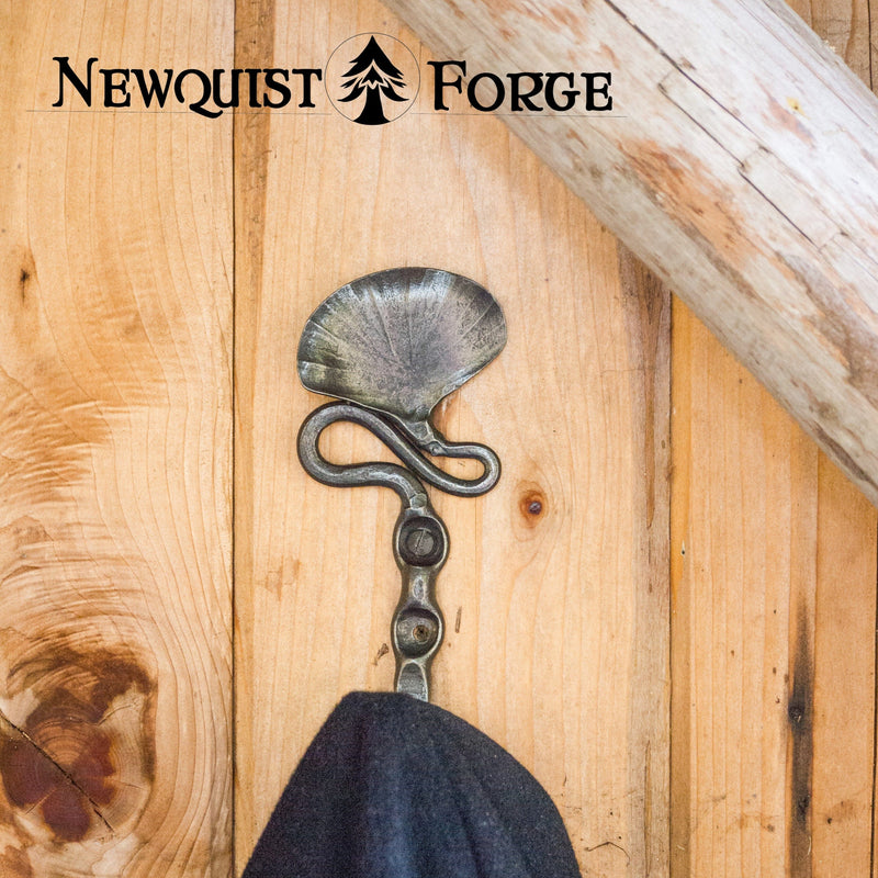 newquistforge Hooks and Hardware Hand Forged Wall Hook with Gingko Leaf Design