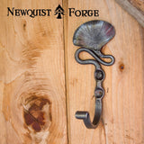 newquistforge Hooks and Hardware Hand Forged Wall Hook with Gingko Leaf Design