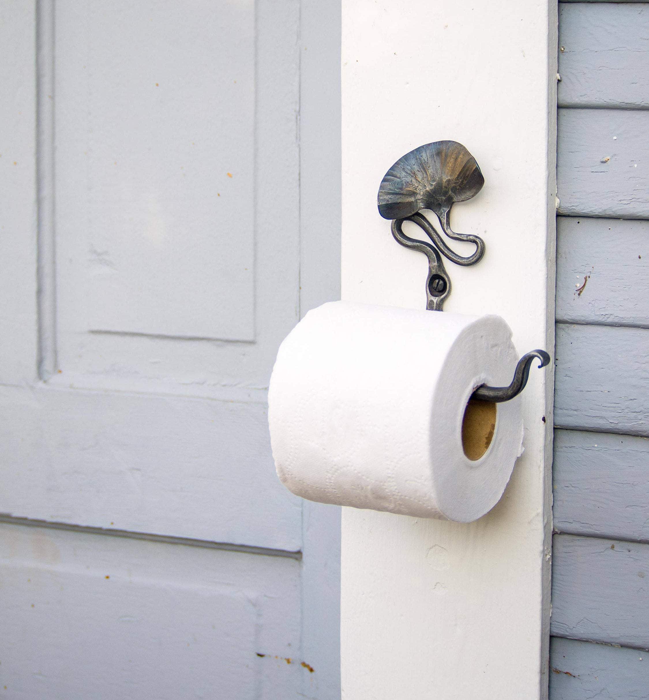 newquistforge Bathroom Accessory Toilet Paper Holder • Hand Forged Bathroom Decor • Botanical Gingko Leaf • Solid Steel