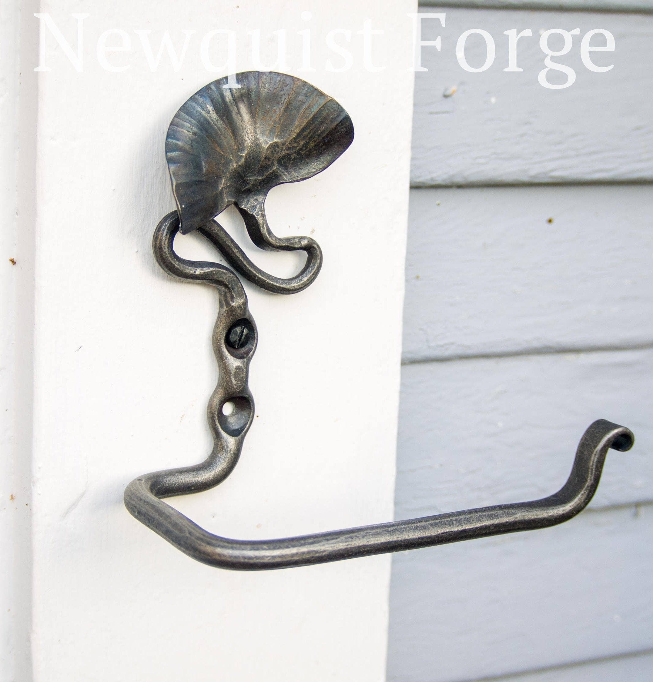 newquistforge Bathroom Accessory Toilet Paper Holder • Hand Forged Bathroom Decor • Botanical Gingko Leaf • Solid Steel