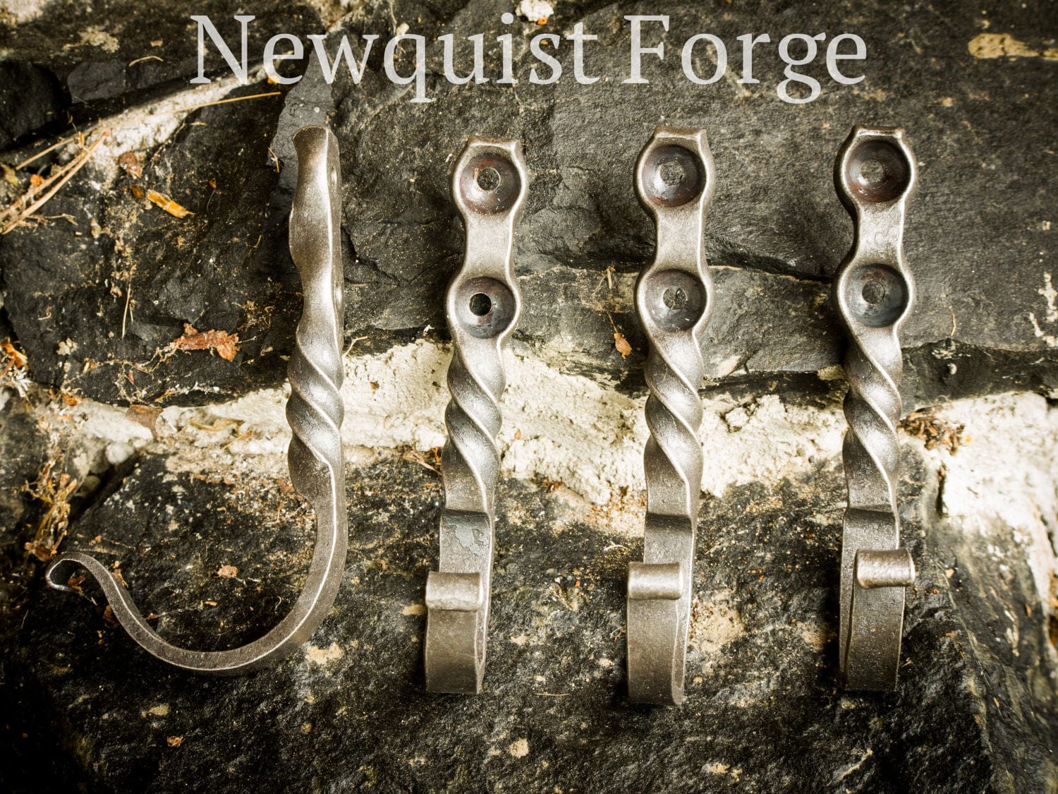 newquistforge Hooks and Hardware Wrought Iron Wall Hooks • Set of Four